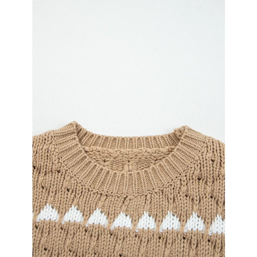 Contrast Detail Textured Knit Puff Sleeve Baggy Sweater Apparel and Accessories