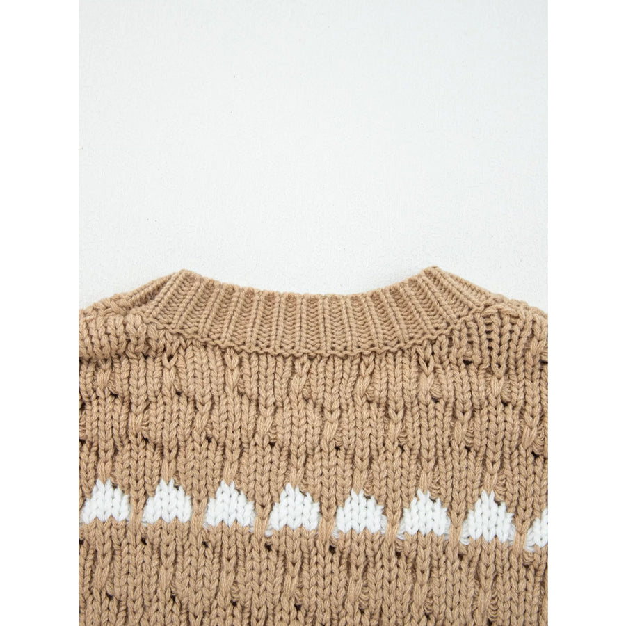 Contrast Detail Textured Knit Puff Sleeve Baggy Sweater Apparel and Accessories