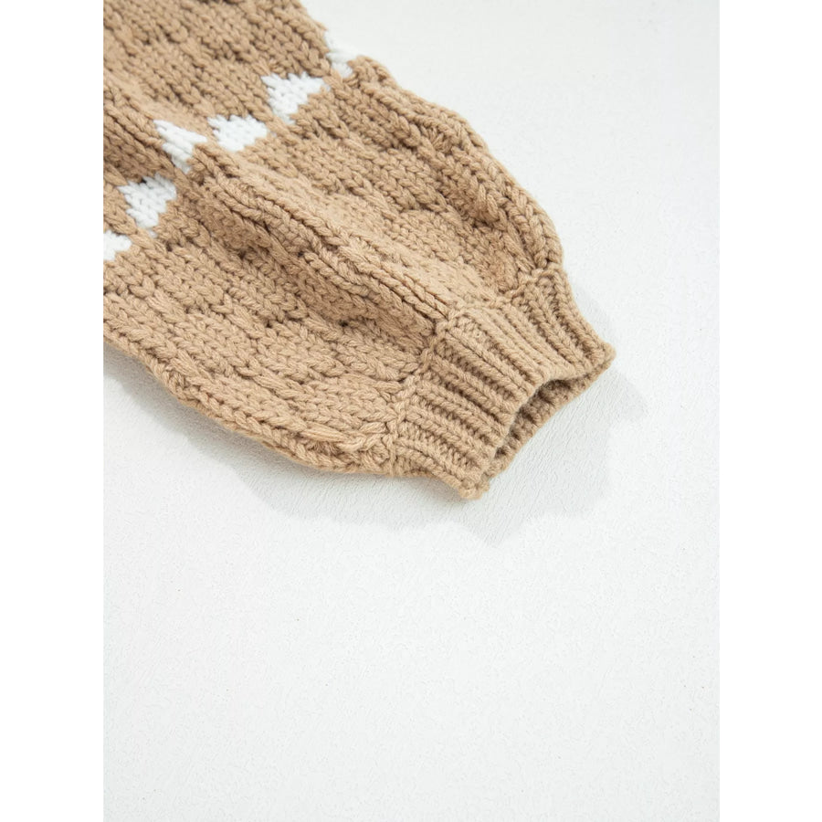 Contrast Detail Textured Knit Puff Sleeve Baggy Sweater Apparel and Accessories