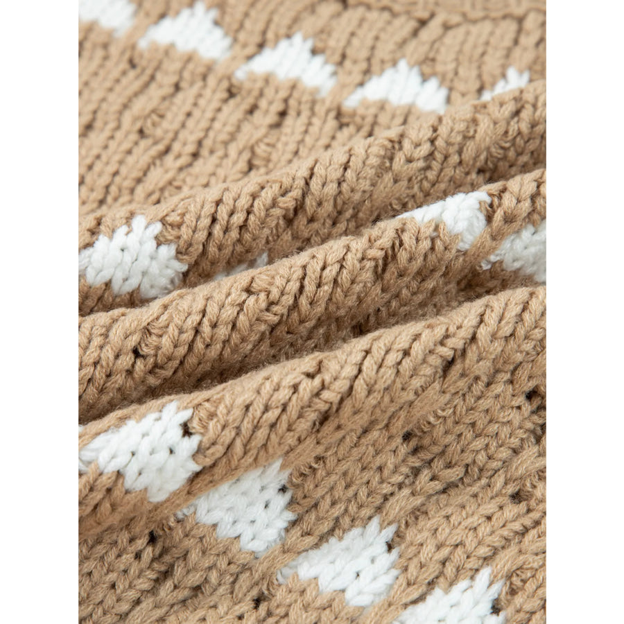 Contrast Detail Textured Knit Puff Sleeve Baggy Sweater Apparel and Accessories