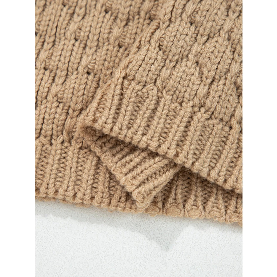 Contrast Detail Textured Knit Puff Sleeve Baggy Sweater Apparel and Accessories