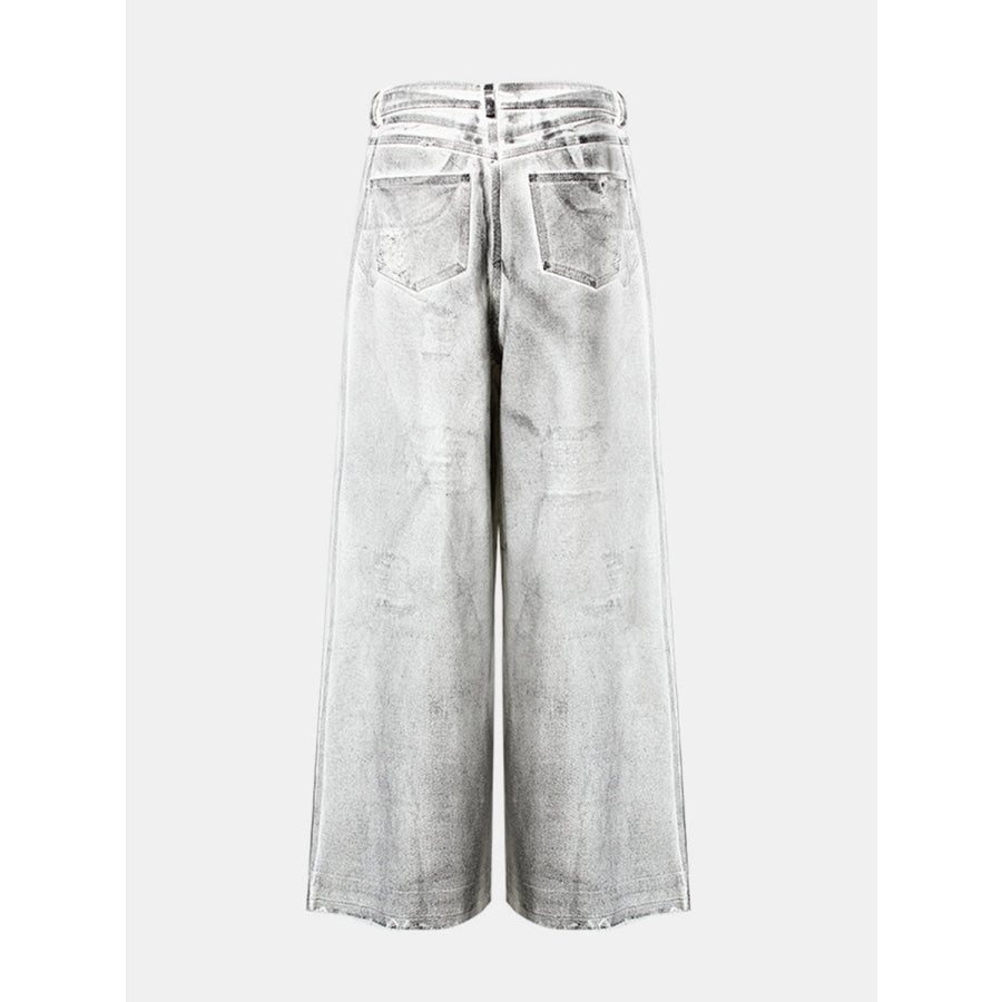 Contrast Distressed Wide Leg Jeans White / S Apparel and Accessories