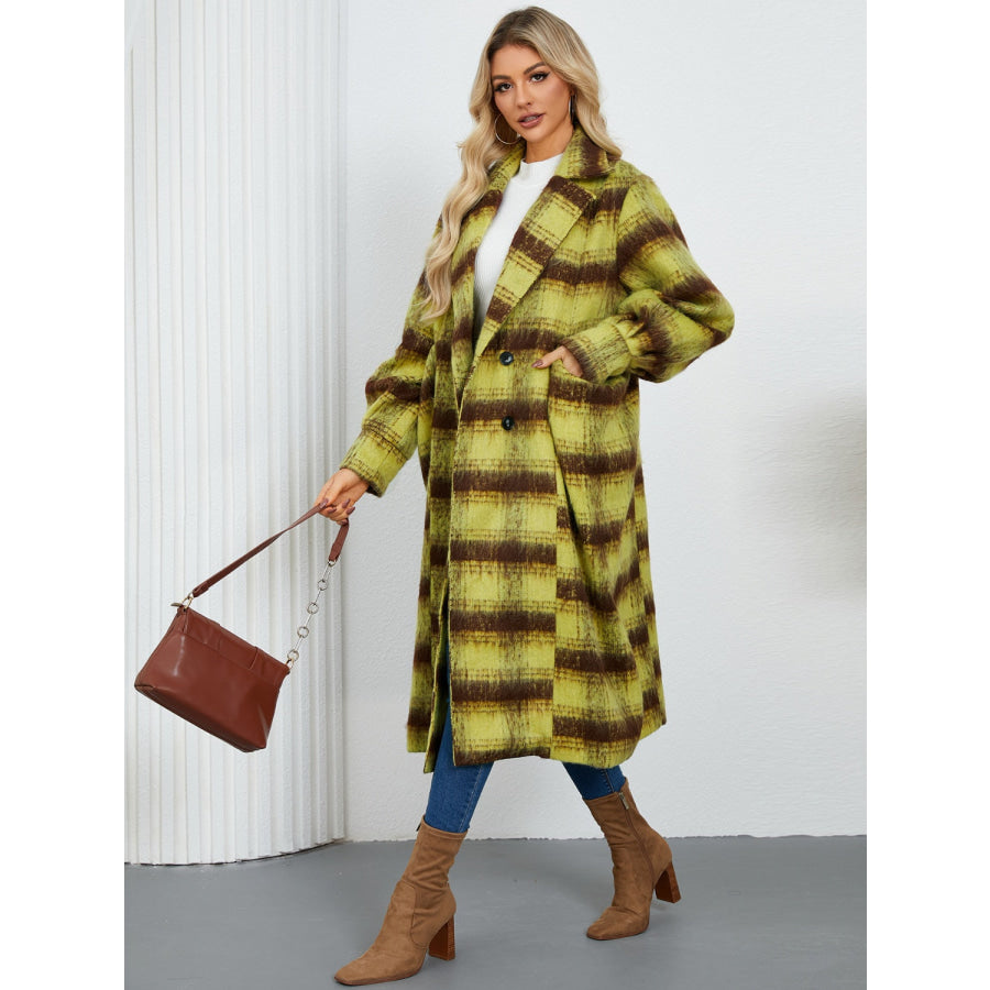 Contrast Double-Breasted Long Sleeve Longline Coat Apparel and Accessories