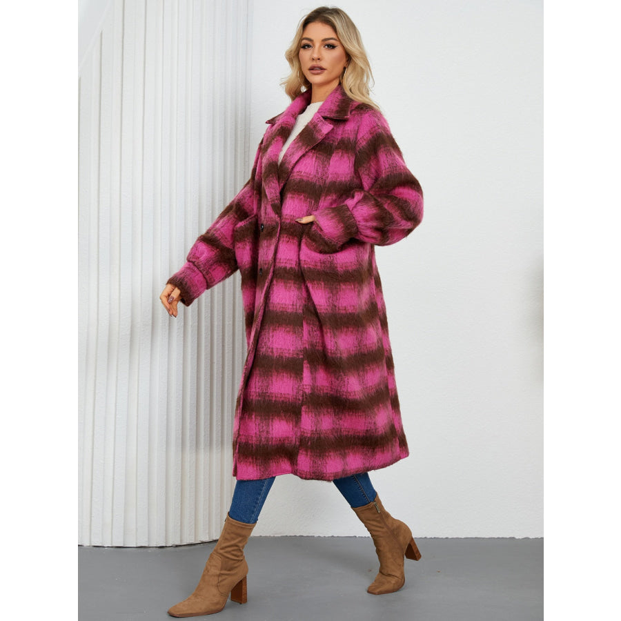 Contrast Double-Breasted Long Sleeve Longline Coat Apparel and Accessories