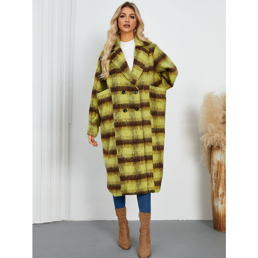 Contrast Double-Breasted Long Sleeve Longline Coat Lime / S Apparel and Accessories