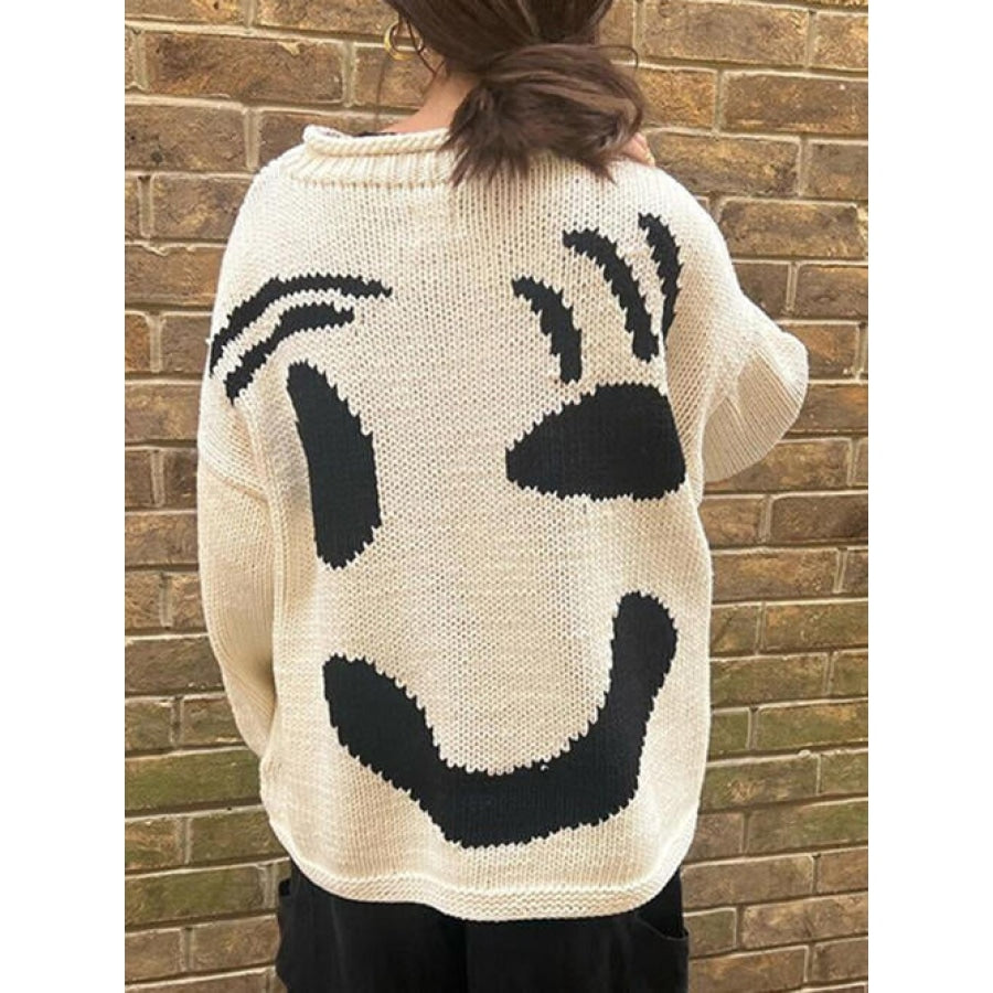 Contrast Drop Shoulder Long Sleeve Sweater