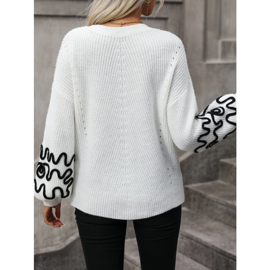 Contrast Drop Shoulder Round Neck Sweater