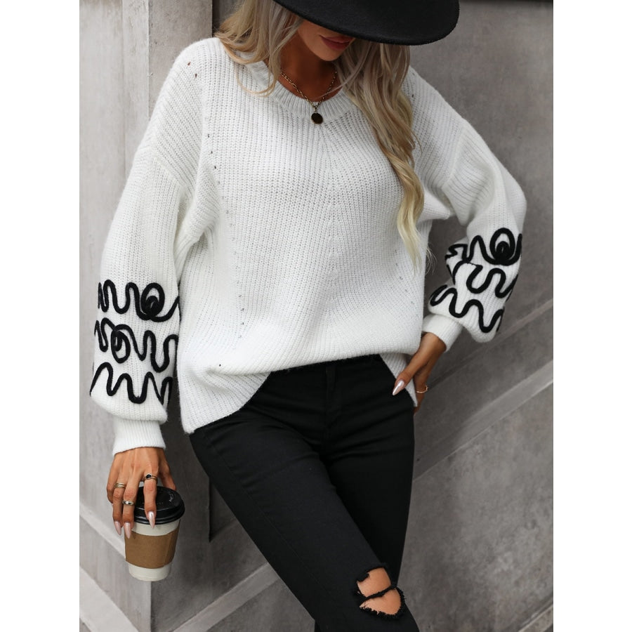 Contrast Drop Shoulder Round Neck Sweater