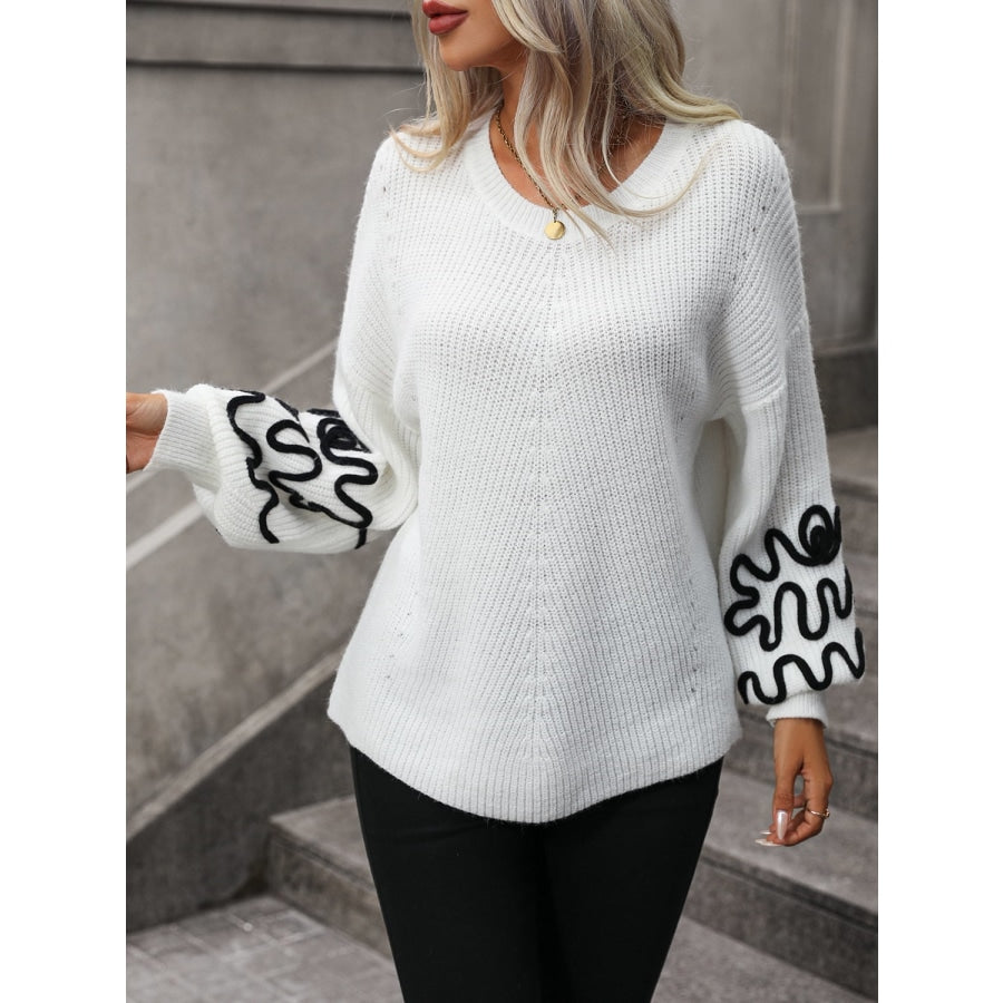 Contrast Drop Shoulder Round Neck Sweater