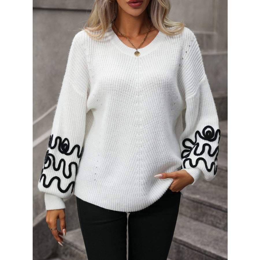 Contrast Drop Shoulder Round Neck Sweater