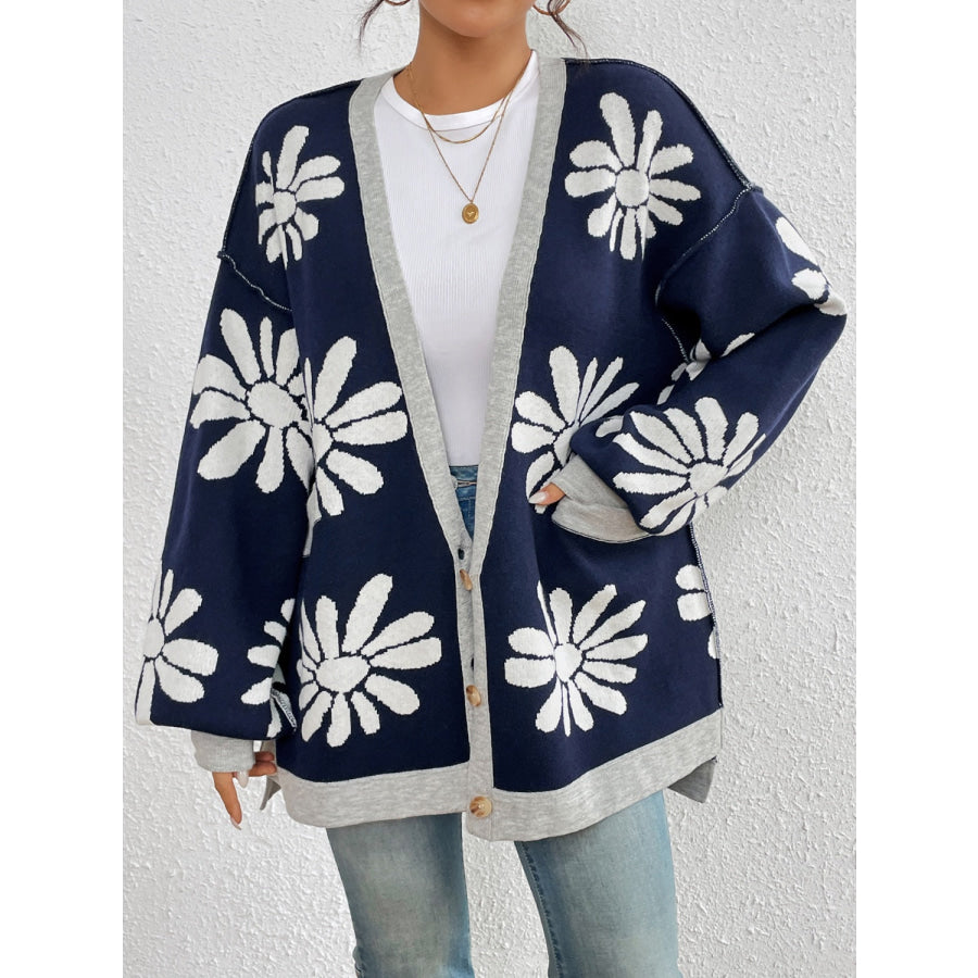 Contrast Dropped Shoulder Long Sleeve Cardigan Apparel and Accessories