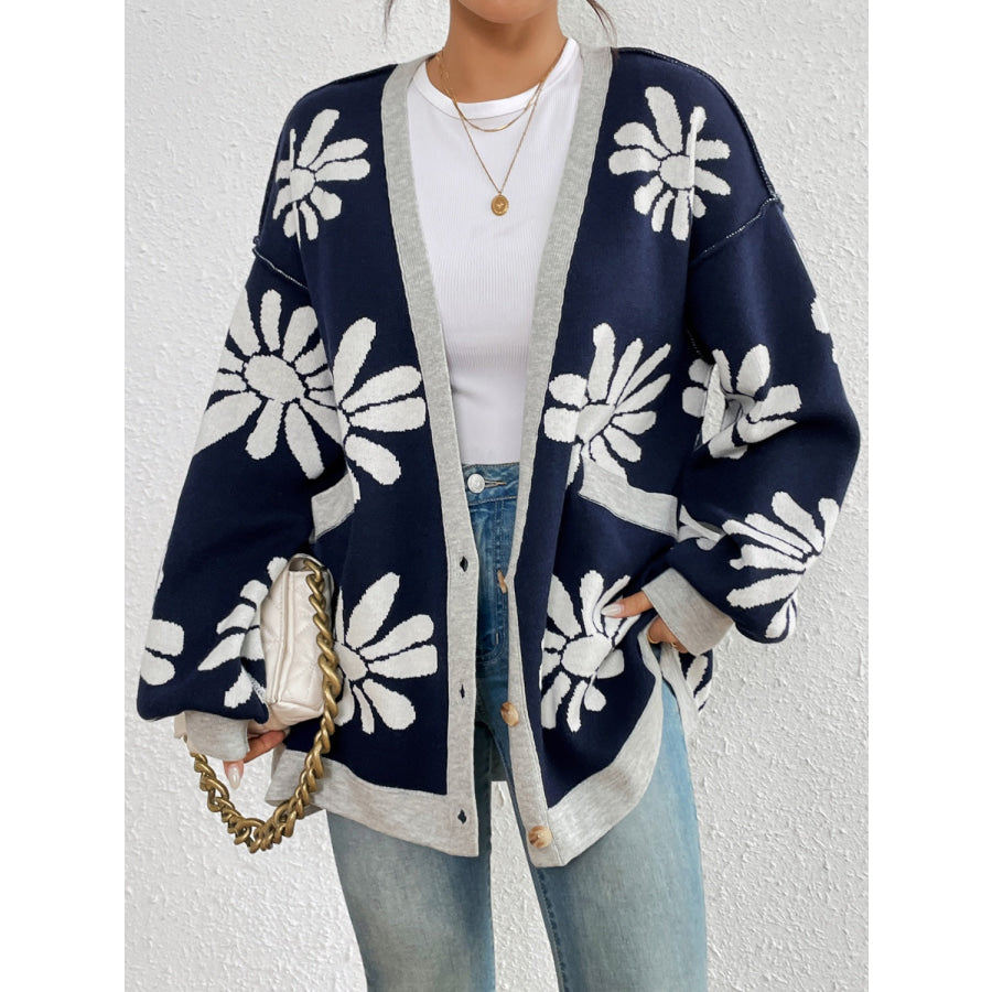 Contrast Dropped Shoulder Long Sleeve Cardigan Apparel and Accessories