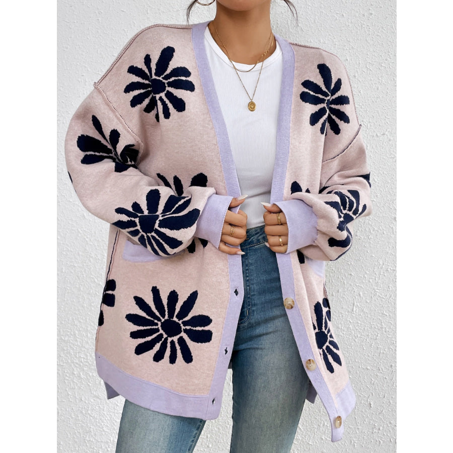 Contrast Dropped Shoulder Long Sleeve Cardigan Apparel and Accessories