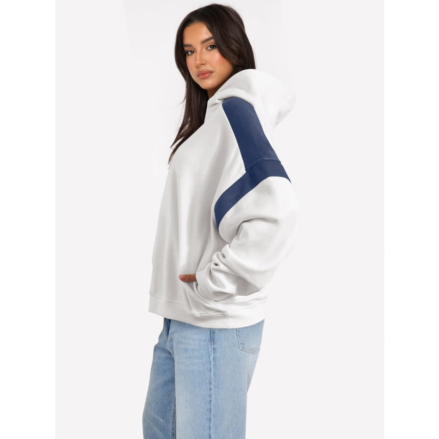 Contrast Dropped Shoulder Long Sleeve Hoodie Apparel and Accessories