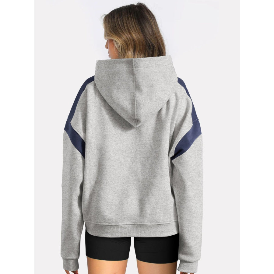 Contrast Dropped Shoulder Long Sleeve Hoodie Apparel and Accessories