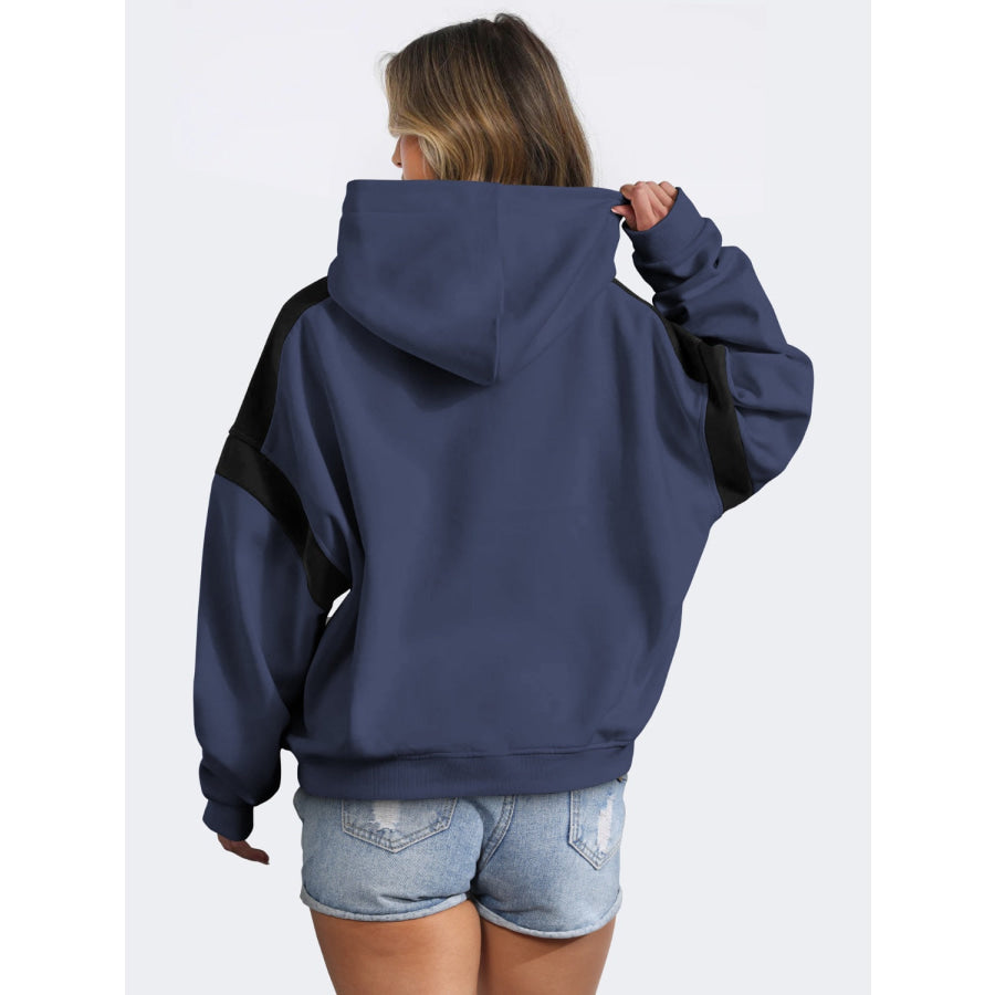 Contrast Dropped Shoulder Long Sleeve Hoodie Apparel and Accessories