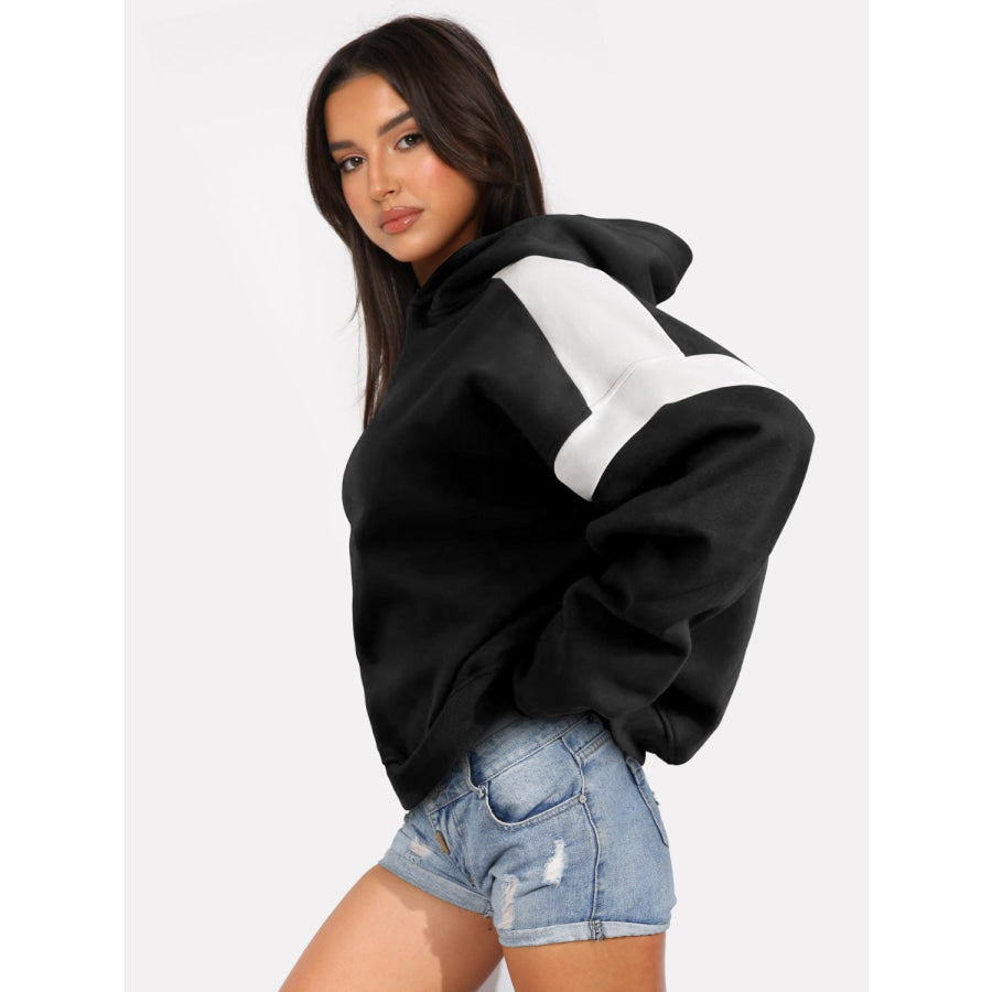 Contrast Dropped Shoulder Long Sleeve Hoodie Apparel and Accessories