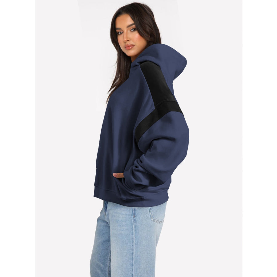 Contrast Dropped Shoulder Long Sleeve Hoodie Apparel and Accessories