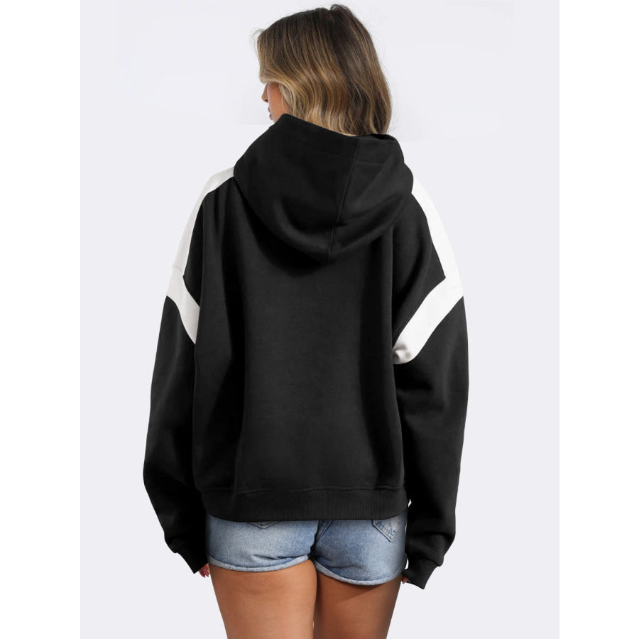 Contrast Dropped Shoulder Long Sleeve Hoodie Apparel and Accessories