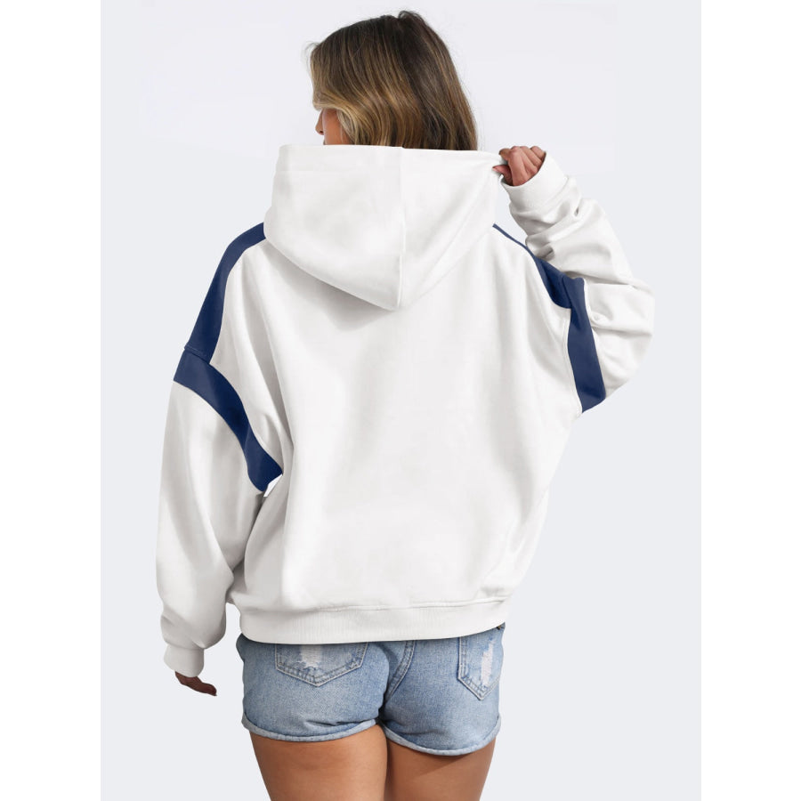 Contrast Dropped Shoulder Long Sleeve Hoodie Apparel and Accessories