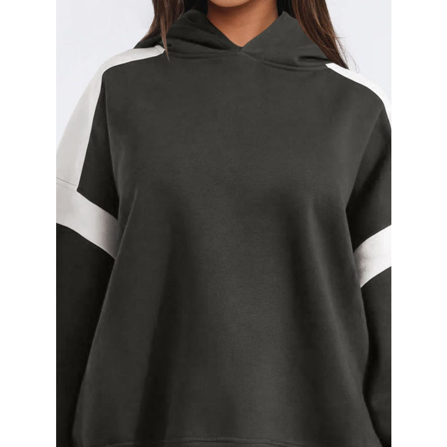 Contrast Dropped Shoulder Long Sleeve Hoodie Apparel and Accessories