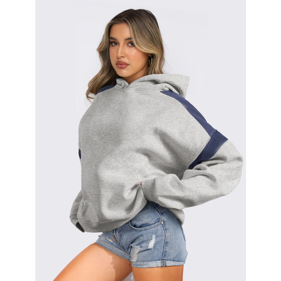 Contrast Dropped Shoulder Long Sleeve Hoodie Apparel and Accessories