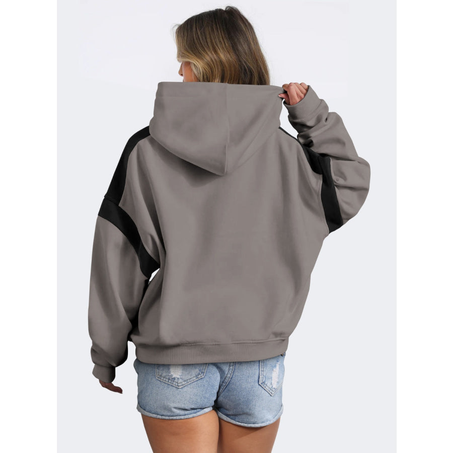 Contrast Dropped Shoulder Long Sleeve Hoodie Apparel and Accessories