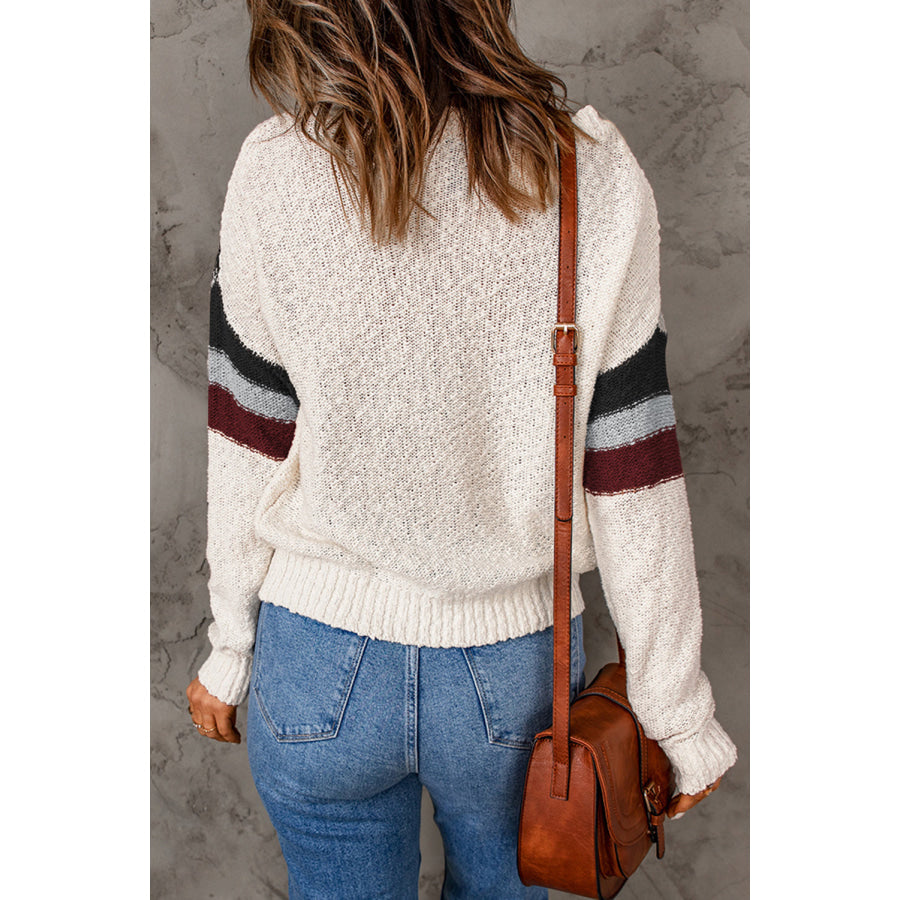 Contrast Dropped Shoulder Long Sleeve Sweater Apparel and Accessories