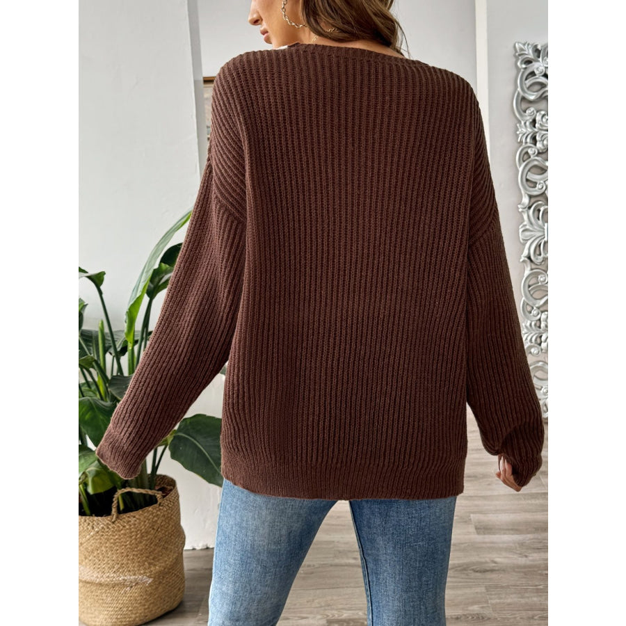 Contrast Dropped Shoulder Long Sleeve Sweater Apparel and Accessories