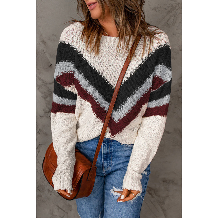 Contrast Dropped Shoulder Long Sleeve Sweater Apparel and Accessories