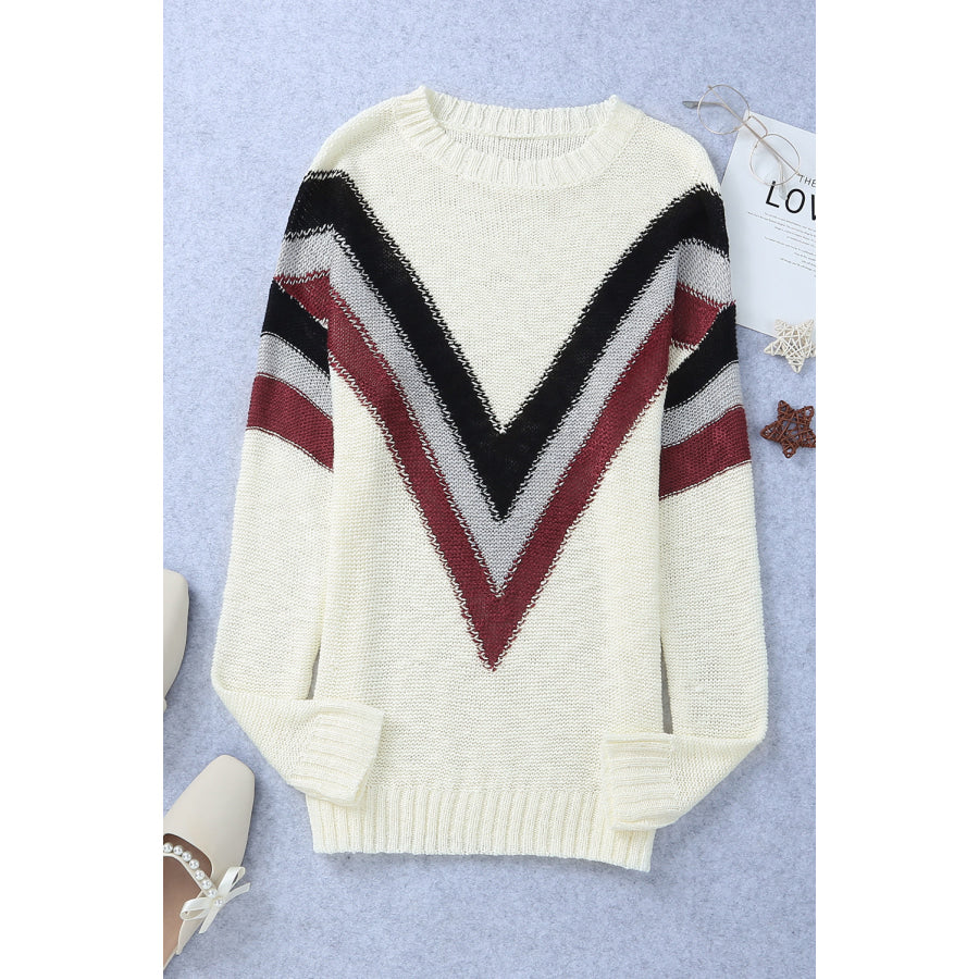 Contrast Dropped Shoulder Long Sleeve Sweater Apparel and Accessories