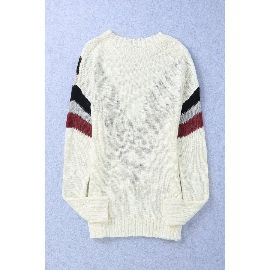 Contrast Dropped Shoulder Long Sleeve Sweater Apparel and Accessories