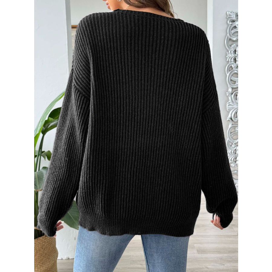 Contrast Dropped Shoulder Long Sleeve Sweater Apparel and Accessories