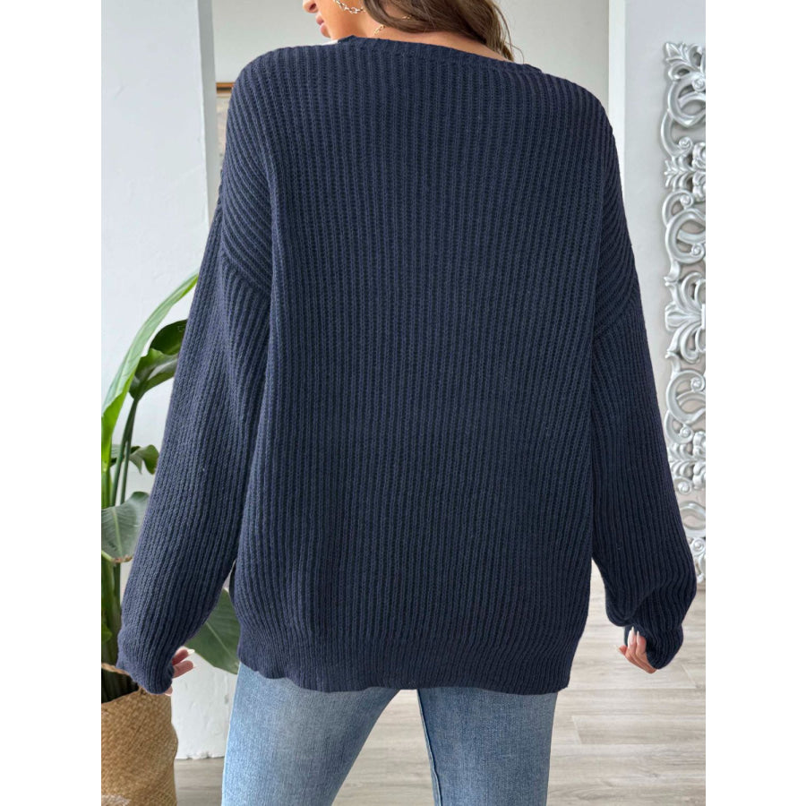 Contrast Dropped Shoulder Long Sleeve Sweater Apparel and Accessories