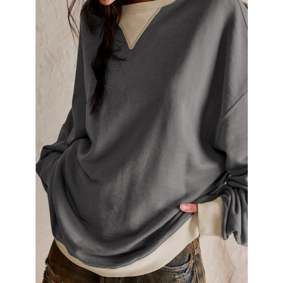 Contrast Dropped Shoulder Long Sleeve Sweatshirt Apparel and Accessories