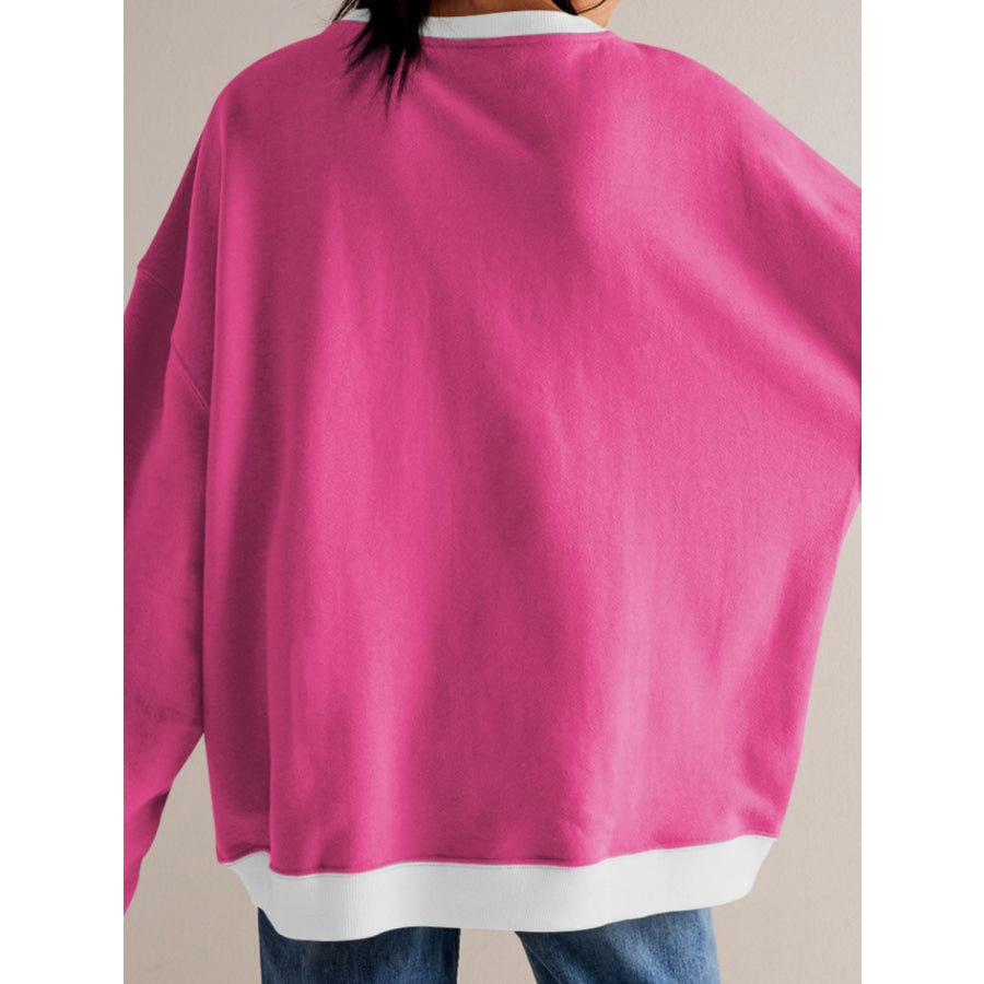 Contrast Dropped Shoulder Long Sleeve Sweatshirt Apparel and Accessories