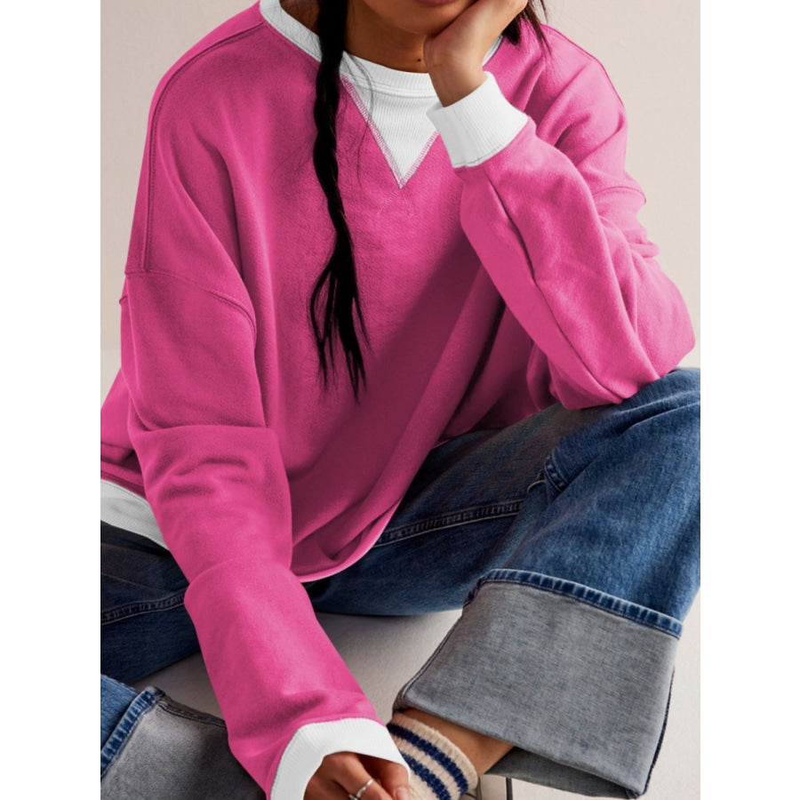 Contrast Dropped Shoulder Long Sleeve Sweatshirt Apparel and Accessories