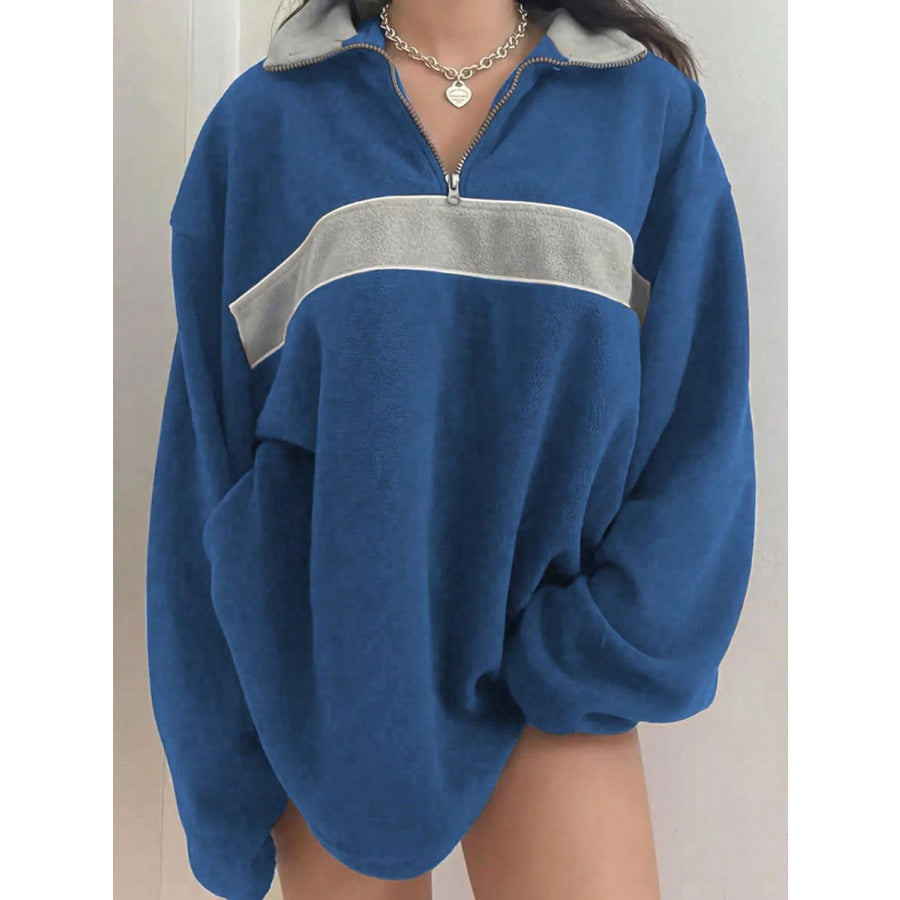 Contrast Dropped Shoulder Long Sleeve Sweatshirt Apparel and Accessories