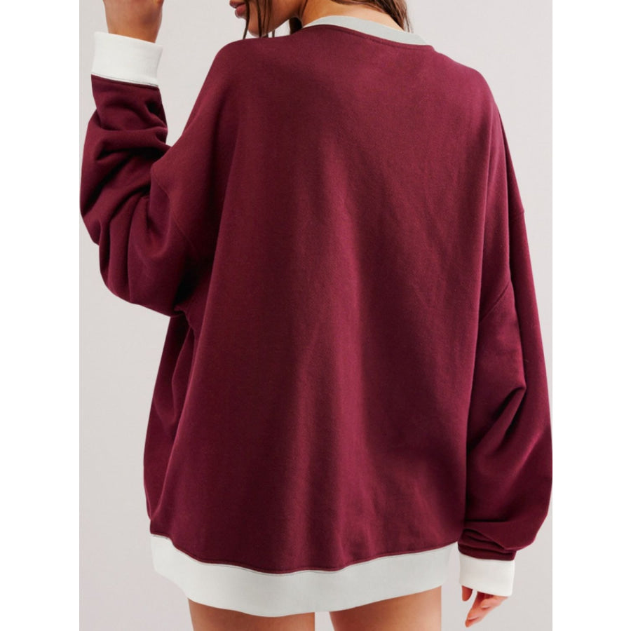 Contrast Dropped Shoulder Long Sleeve Sweatshirt Apparel and Accessories