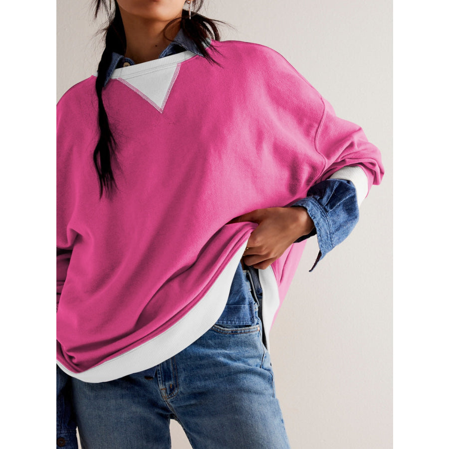 Contrast Dropped Shoulder Long Sleeve Sweatshirt Apparel and Accessories