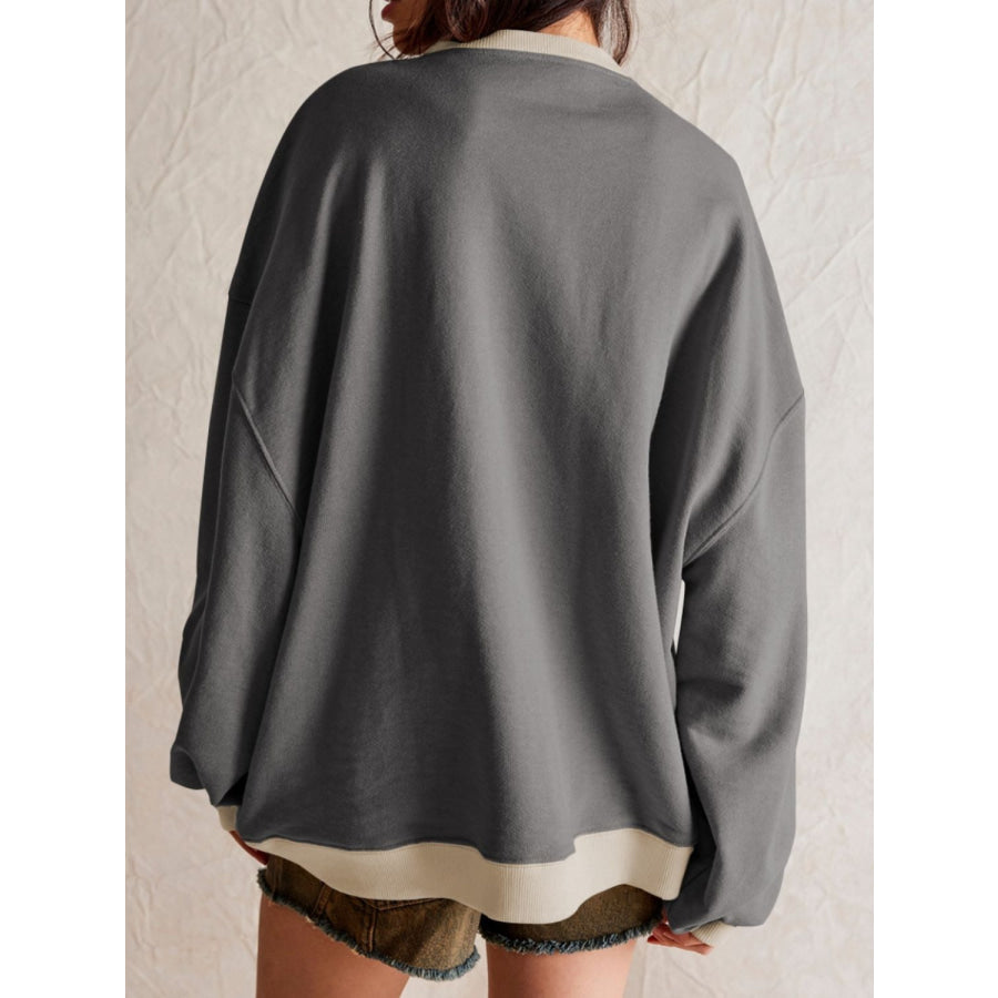 Contrast Dropped Shoulder Long Sleeve Sweatshirt Apparel and Accessories