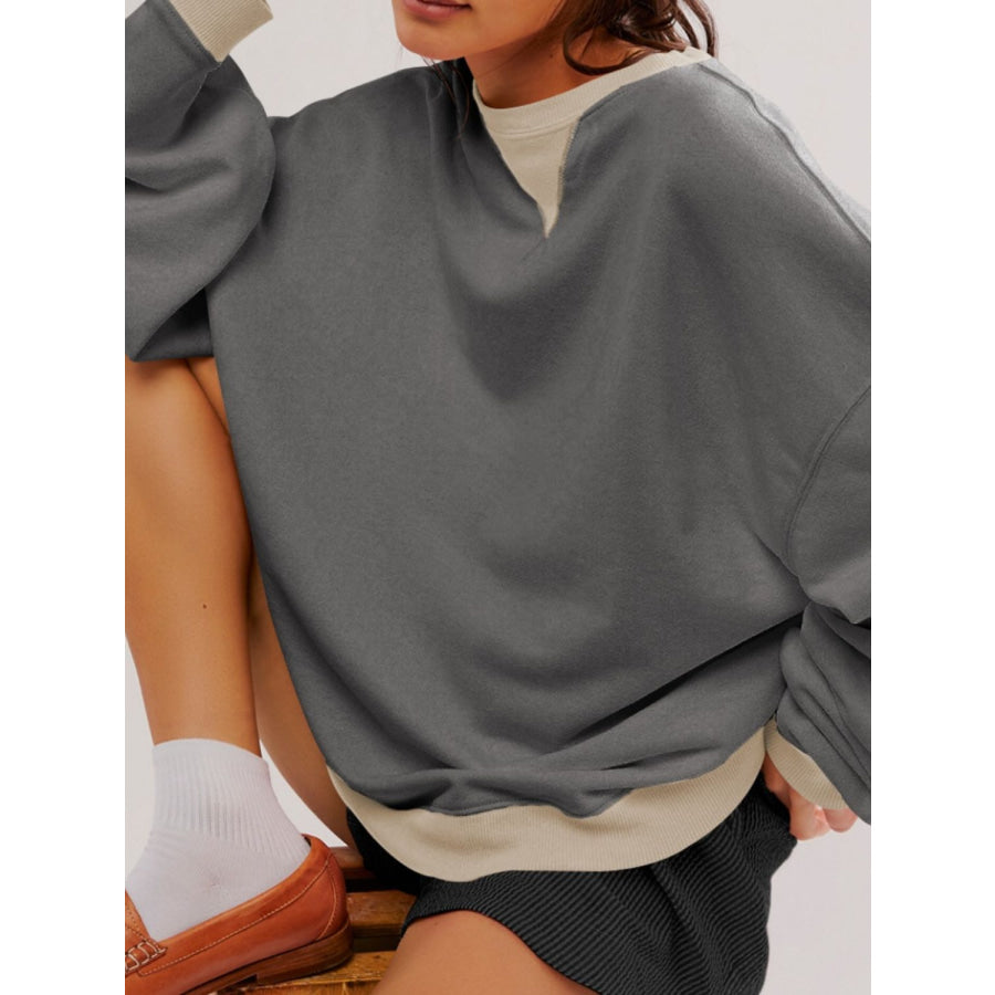 Contrast Dropped Shoulder Long Sleeve Sweatshirt Apparel and Accessories