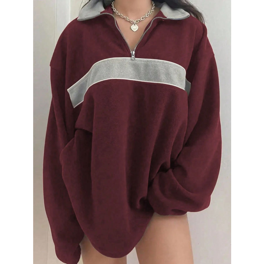 Contrast Dropped Shoulder Long Sleeve Sweatshirt Apparel and Accessories