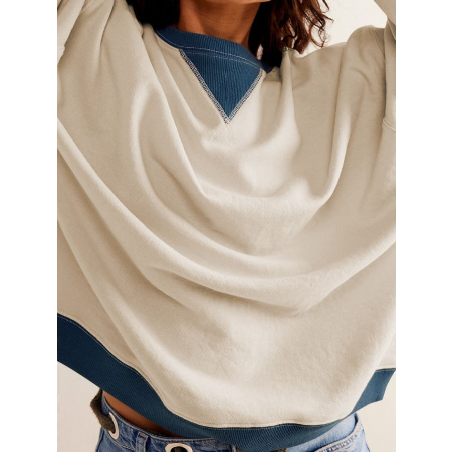 Contrast Dropped Shoulder Long Sleeve Sweatshirt Apparel and Accessories