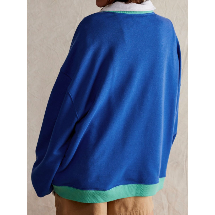 Contrast Dropped Shoulder Long Sleeve Sweatshirt Apparel and Accessories