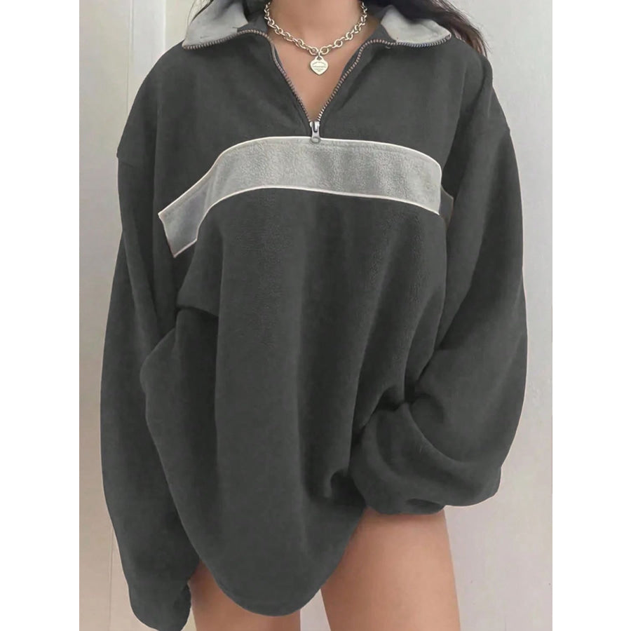 Contrast Dropped Shoulder Long Sleeve Sweatshirt Apparel and Accessories