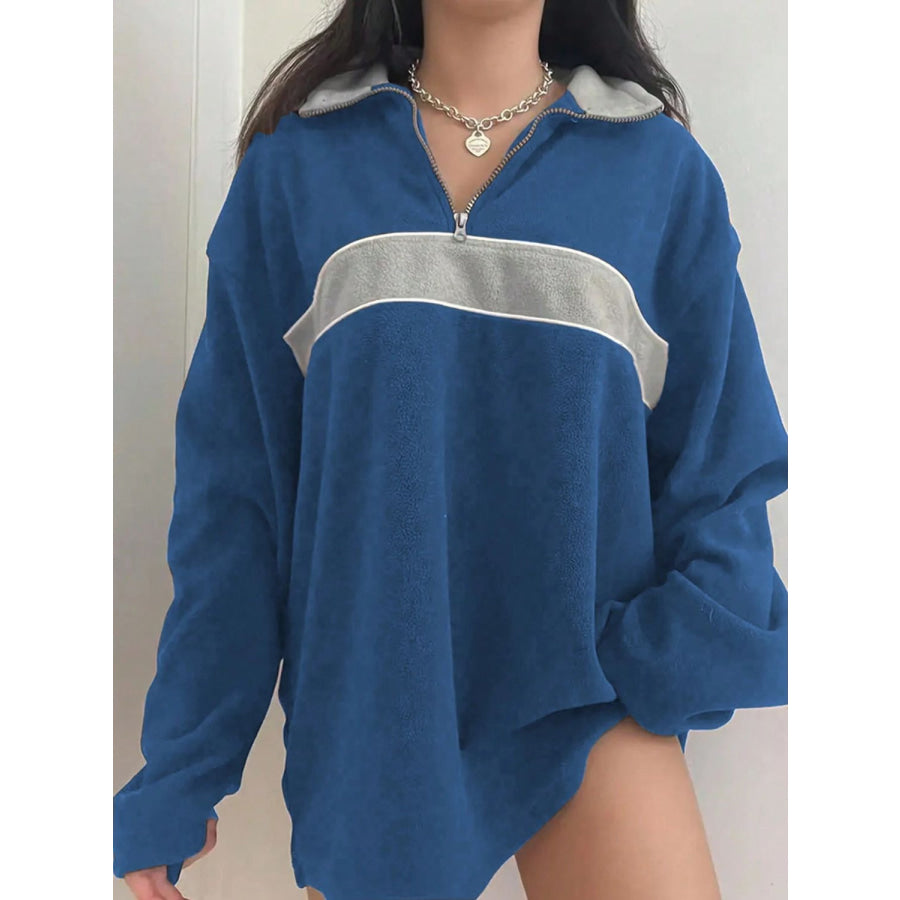 Contrast Dropped Shoulder Long Sleeve Sweatshirt Blue / S Apparel and Accessories