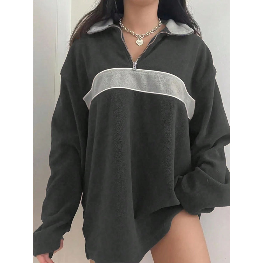 Contrast Dropped Shoulder Long Sleeve Sweatshirt Dark Gray / S Apparel and Accessories