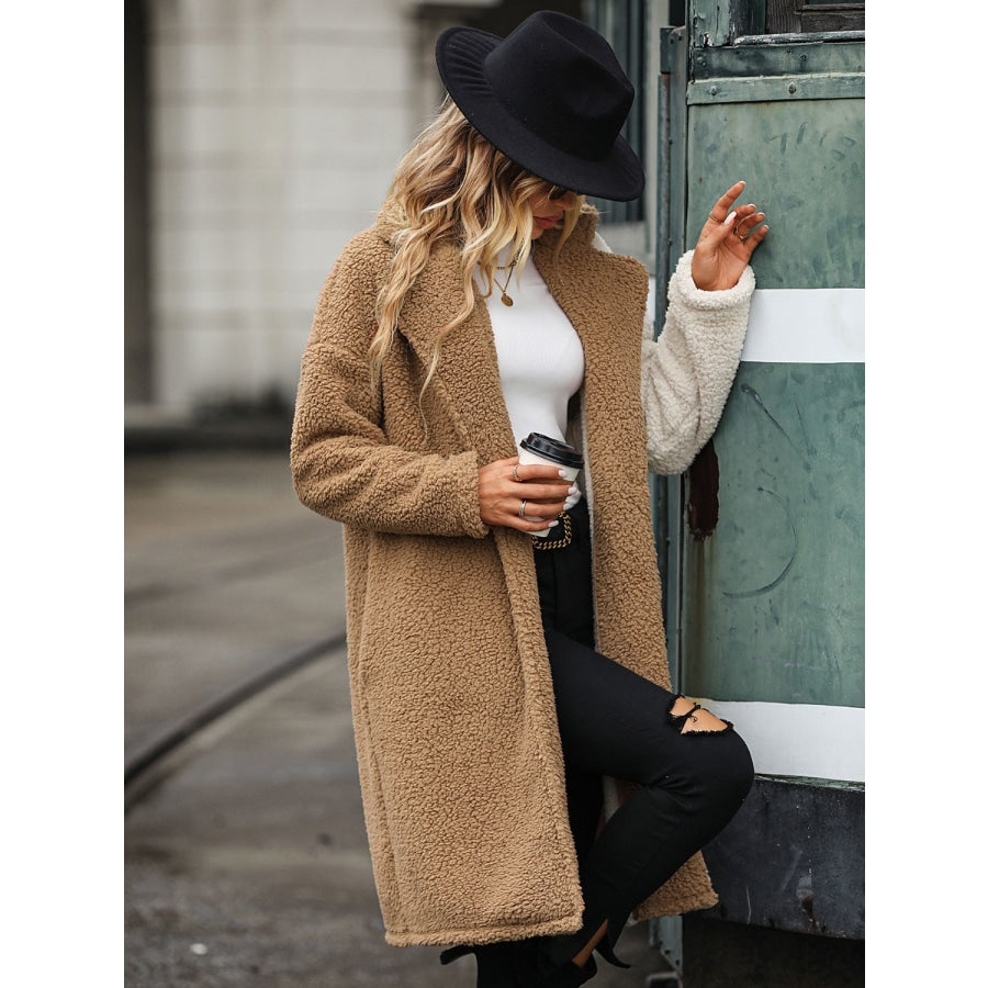 Contrast Dropped Shoulder Sherpa Coat