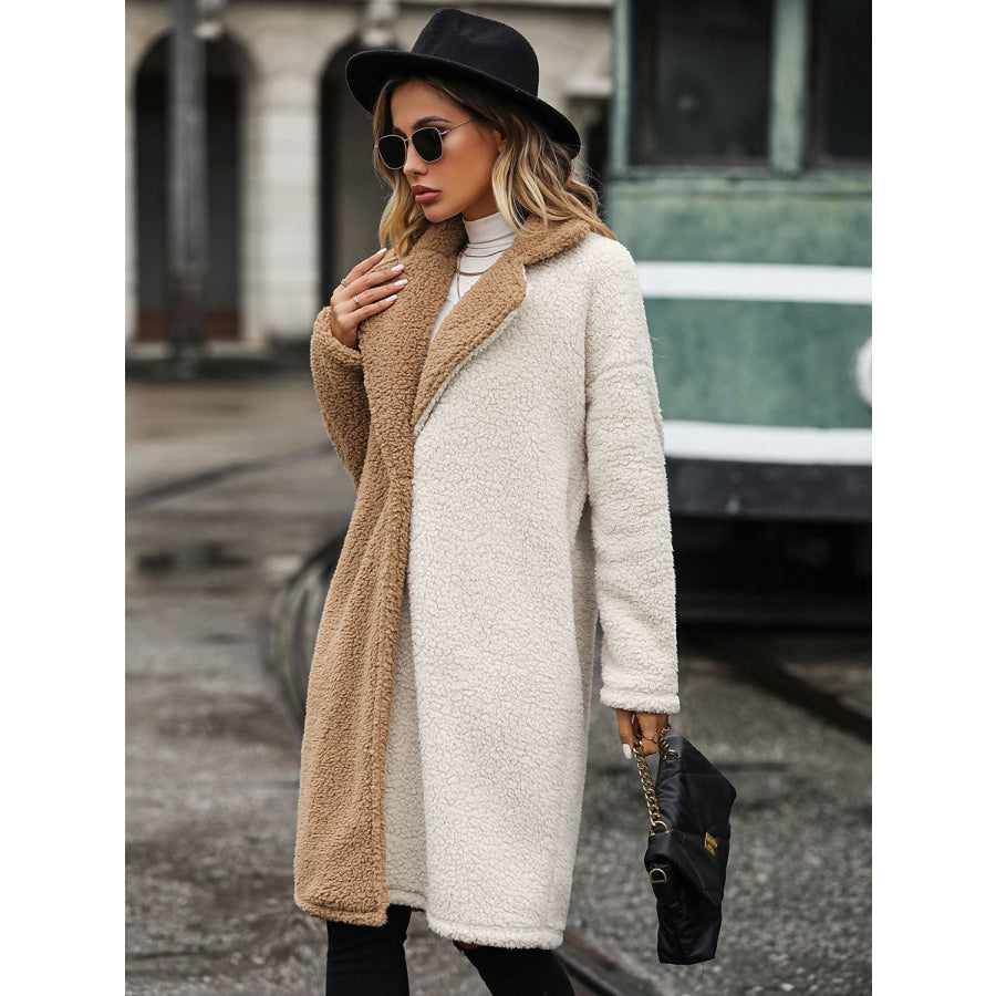 Contrast Dropped Shoulder Sherpa Coat